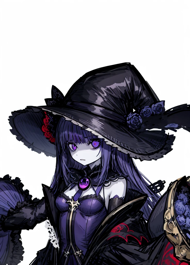 1girl, pale skin, blue-purple eyes, blue-purple hair, necromancer, nice clothes, (high resolution, high detail, best quality) , happy