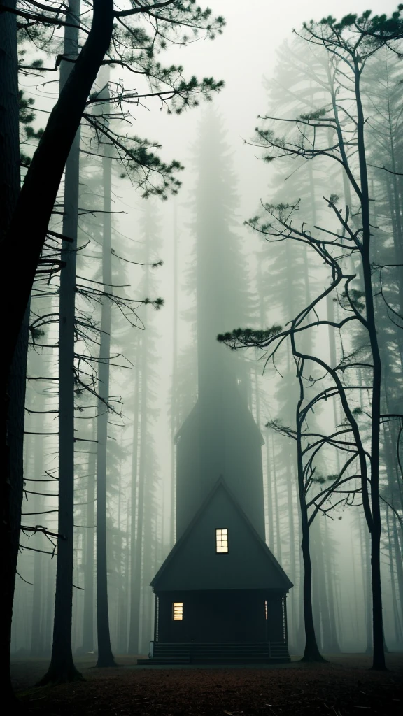 a dark mansion in a pine forest, moonlit night, tall dark silhouette of a figure, eerie atmosphere, moody lighting, detailed architectural elements, gloomy mood, dramatic shadows, photorealistic, cinematic, muted color palette, gothic, horror, mystery, monster, the real old house