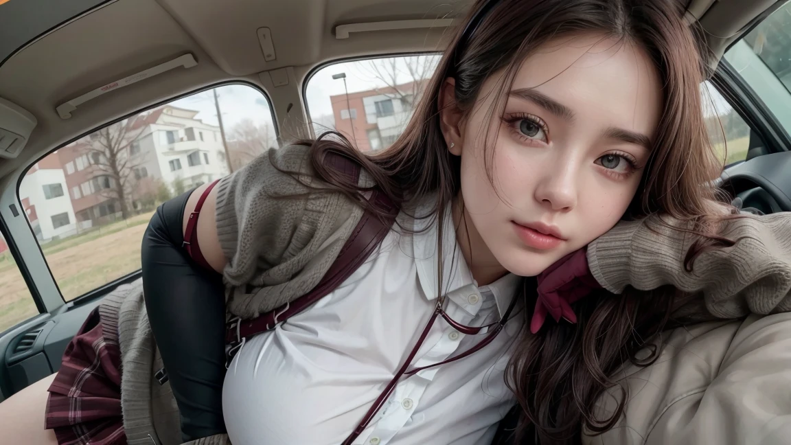 3 women, ((best quality)), realistic, ภาพrealistic, realistic, high resolution, เด็ก3 womenกำลังเล็งgunไรเฟิลจู่โจม, beautiful, Young face, 20 years old, white skin, Pale skin, big breasts, big breast, Fighting posture, looking at camera, (detailed face), gray hair , sexy body, (Wear a cardigan and maroon skirt., tactical vest, Military Harness, black gloves, High-tech headset), The color of the fabric is based on red-brown.), revealing thighs, gun, Fingers blocked, meadow