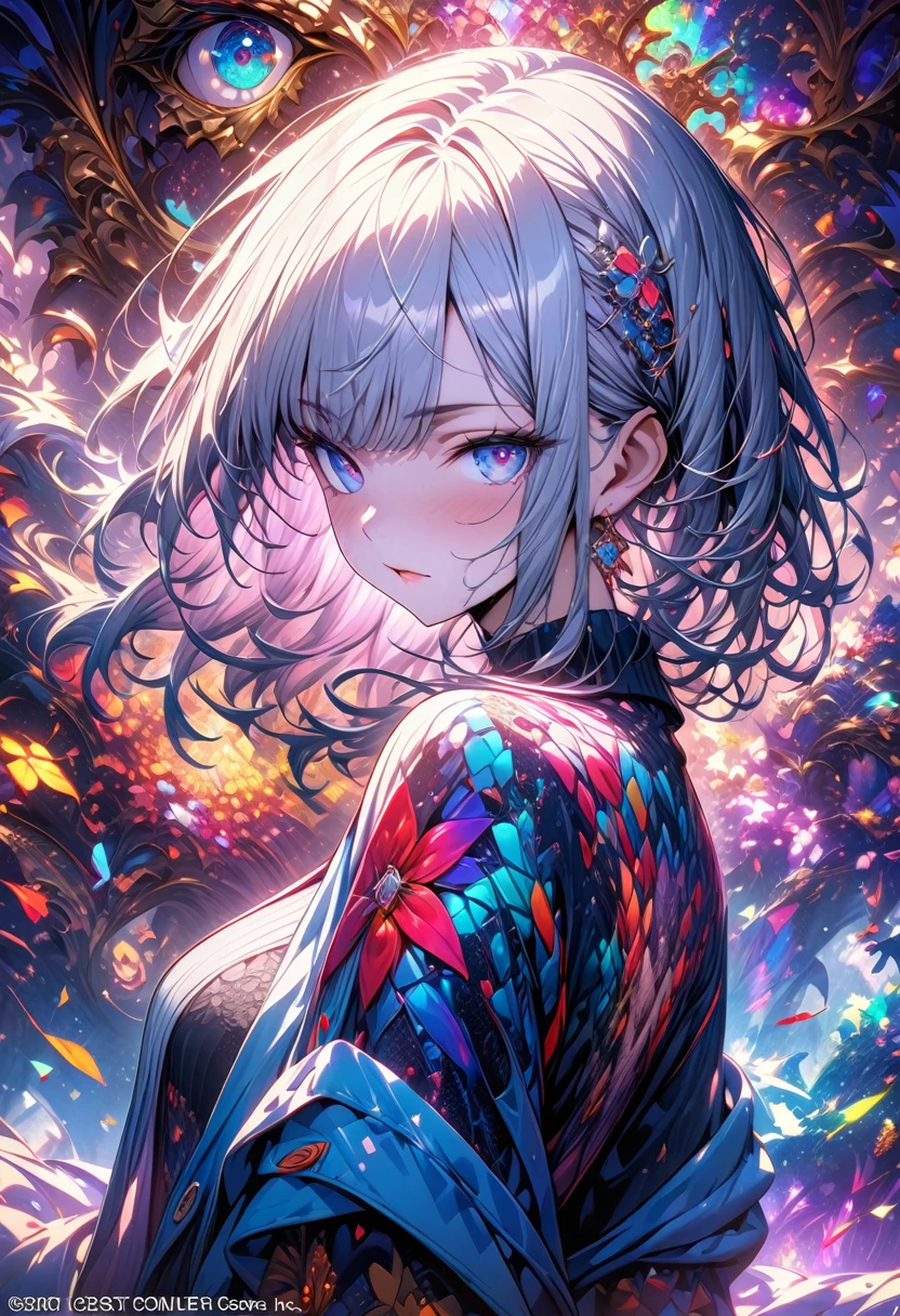 (masterpiece, top quality, best quality, official art, Beautiful and beautiful:1.2), (1 girl),Upper body, extremely detailed,(fractal art:1.3),rich and colorful,most detailed
