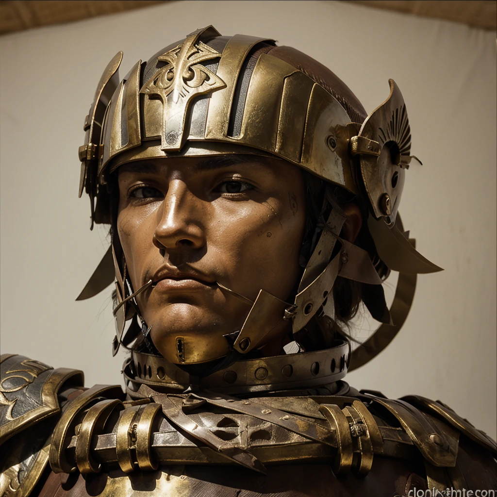 Create a logo for a banner that is a Roman helmet with laurels around it and with crossed swords that at the top says (3rd company) and at the bottom say (bronze and iron)