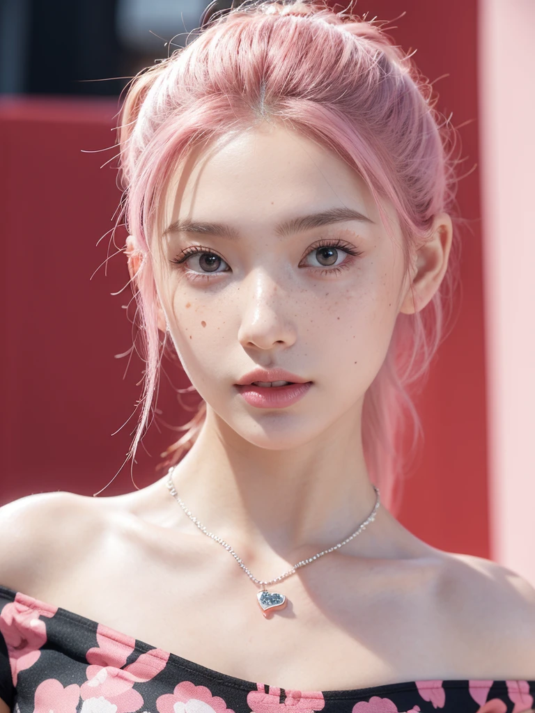 Cute girl short pink hair, with two bows on each side of the hair, all her hair short pink , with a star clip in her pink hair, light colored eyes, pretty eyes, crying eyes, pretty, upturned nose, watery nose, Pretty lips, pink lips, heart and cupid shaped lip, pretty skin, pale, White skin, with moles and freckles all over his face, soft pink blush on the cheeks, natural pink blush, soft pink makeup, Jennie, nice neck, marked collar, frown, tender look, with a kiss necklace, a pretty kiss necklace, similar to Yumeko Jabami, while standing in the rain , all wet , clothes are wet , looking super sexy,Delgado, marked and pretty, (big breasts, soft breasts, nice breasts), while she is cosplaying the character Yumeko Jabami ,full body photography , standing out in rain , 
