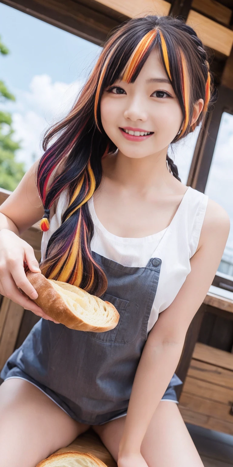 Fluid organization:1.6), 本当に野生の髪を持つ一人のbeautiful女の子, (Colorful wavy hair:1.2),( Two long braids:1.2), (Long wild hair:1.2), (Multicolored Hair: 1.9),可愛いsmile
パン屋販売スタッフ、(((Low - Angle:1.4)))、((One hand raised))、((She is wearing a colorful and pop blouse and apron.)),(;have big bread))、(((Spread your legs:1.4)))、,(((beautiful armpits:1.2)))、High resolution、Bakery、16-year-old girl、smile、Finished as in the picture、white and beautiful skin、Focus on small breasts、((beautiful５This finger))、Bakeryの制服を着ています、最high quality、High resolution、Very detailed、masterpiece、Live Shooting:2、Genuine:2、photoGenuineistic:2、very delicate and beautiful、Fine details、Textured skin、Full Shot、、(beautiful face:2)、hot pants、Putting on makeup、Perfectly balanced legs:1.5), Looking at the camera, Angle from above, (((hot pants))), High resolution、未来のBakery、Delicious bread that women will love、Looking at the camera、smile、Finished as in the picture、、(((I have a big loaf of bread)))、(((cute smile)))、((((Eat delicious bread)))))、((I love bread))、(front focus piece:1.3), 
、Cute Apron、Rainbow Apron、Bakeryの制服を着ています、明るすぎるNatural light、Shining sunlight、最high qualityのディテール, Japanese Girls,1 girl, 8K, RAW Photos, 最high quality, Ticker:1.2, Very detailedなRAWカラー写真, Professional photos, (reality, photoGenuineisticです:1.37), (Very detailedな皮膚:1.2), 超High resolutionな, (Lenz 50mm),,絶妙にFine grain,Look at the person watching,Pretty face, Just Mile:1.05),Wide Hips,Straight hair,,Light pink inner color、 white and fine skin、(Very detailedな8K cg:1.2), (hyper Genuineistic:1.35), (photoGenuineisticです:1.45), (reality:1.4), 

(背景はBakery:1.1)、Sexy upward glance, 、Very detailed、masterpiece、最high quality、Ultra-high resolution energy A、8KのHigh resolutionにより、Transparency as shown in the photo、Fine grain、Expression of gradation、Perfect anatomical figure ,hard disk、Ticker (English) 、 Nikon Z9 80mm Lens ,、明るすぎるNatural light、Shining sunlight、、Ultra slim body、Slender model figure、beautiful姿勢、, 最high quality, 8K, RAW Photos, Confused, Award-winning portraits, shy smile, shy smile, , Delicate girl,, Digital SLR, View your viewers, Frank, Sophisticated, Thin arms, Professional Lighting, Film Grain, chromatic aberration, (Fine grainと顔:1.0), Live Shooting、(((A portrait of extreme beauty)))、((Glowing Skin))、1 girl、16 year old beautiful girl from Prague、Bright expression、((Platinum Blonde Hair))、[Big blue eyes that sparkle like jewels]、Shiny skin、silky super long Straight hair、eyeliner、beautiful前髪、Hair around the eyes、最high quality、Very detailed、Film Light、Intricate details、High resolution、Very detailed))、Detailed Background、8KUHD、Digital SLR、Soft Light、high quality、Film Grain、Fujifilm XT3 、Shallow depth of field、Natural light、(((Spread your legs:1.4)))、Pieces fly、High resolution、Bakery、16-year-old girl、smile、Finished as in the picture、white and beautiful skin、Focus on small breasts、最high quality、High resolution、Very detailed、masterpiece、Live Shooting:2、、neon hair clip,masterpiece、最high quality、
One girl,Ives Girl,beautiful照明,(((Anyone can see the D logo.:9)))