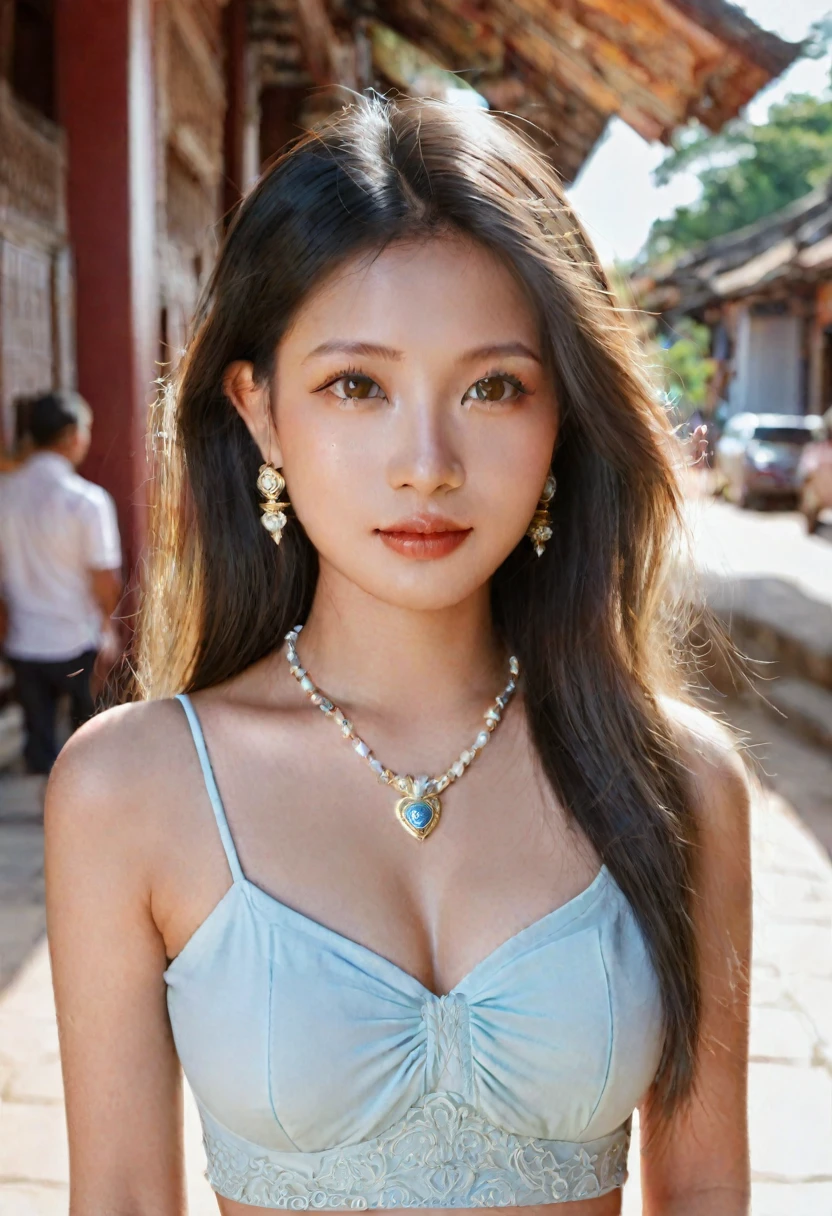 cambodia woman in traditional cambodian teunue in Paro in the heart of cambodia, wear cambodia traditional, photography of stunning girl, in the city, enjoying, girl, summer, hot girl, (((small bust))), brunette hair, looks into the camera, symmetrical face, photorealistic, photography, spectacular lighting,, gorgeous, cleavage, western, (masterpice), best quality, high resolution, extremely detailed, skin with pores, blurred background, depth of field, cinematic lighting