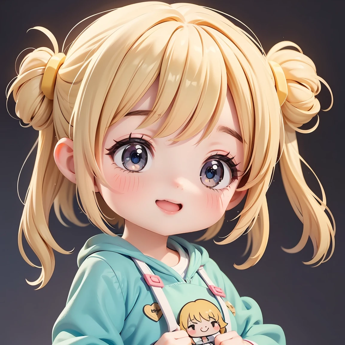 Super Chibi Character:1.8、wearing cute sandals、background:Simple all over、Blonde Hair、Cute 7 year old girl、Random cute outfits、Various expressions:1.8、Various poses with moving arms:1.8、Looking this way、Super Happy Smile:1.8