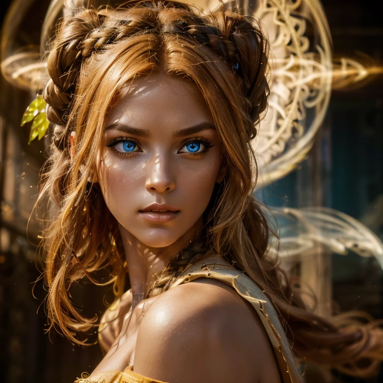 “A stunning woman with mesmerizing features with a scary expression, finely detailed eyes, angry mood, Tan-mid toned-skin-tone woman, holding a long dagger, forty-year-old Viking red-strawberry-red-haired woman using a 1-foot wide tambourine. Arms up casting magic, musical notes visible flying around. Musical notes swirling around her. Fuzzy dramatic background. " (masterpiece, top quality, best quality, official art, beautiful and aesthetic:1.2), (1girl), extremely detailed,(fractal art:1.3), colorful, highest detailed, (masterpiece, best quality:1.3) 1 blue-eyed woman, professional digital painting, Unreal Engine 5. Wearing colorful red, blue, brown, black, yellow, orange, green, and purple, Viking clothing. elaborate braids. Wearing leather, Wearing colorful orange, pink, purple, green, blue, black, brown, red, yellow Viking clothing cotton, Wearing linen, Wearing Silk Sleeves, Wearing Silk Blouse. Long hair, angry expression, scary expression, finely detailed eyes, moody, Wearing a full coverage blouse, Viking clothes, epic scene, epic composition, Cinematic Lighting, Volumetric Lighting, ethereal light, intricate details, extremely detailed volumetric rays. Blue Eyes. [Beautiful girl in a medieval outfit, cheap ripped linen shirt and pants, oil painting, Detailed facial features, bright colors, dramatic lighting, expressive eyes and lips, High Resolution, 4K quality, Photorealistic]
