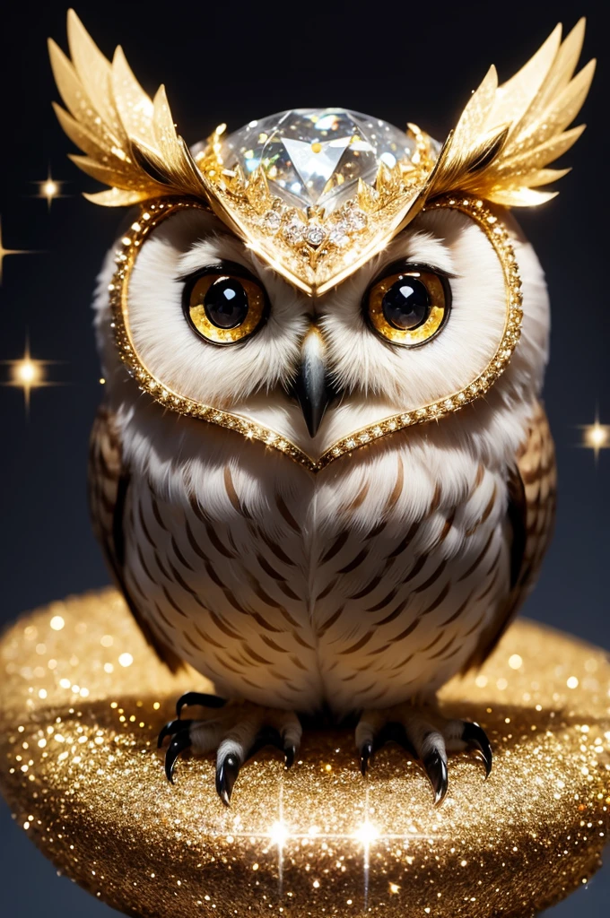 Owl with diamond glitter on top of gold