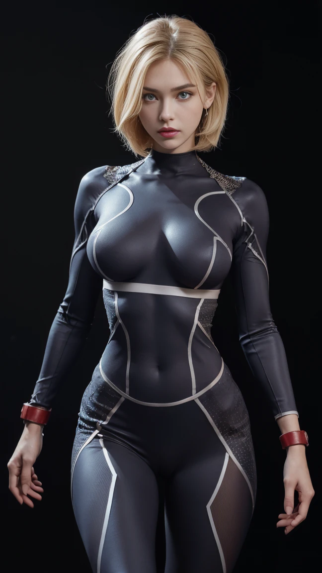 8K, Top Quality, Intricate Details, Ultra Detail, Ultra High Resolution, Masterpiece, close up shot, (full body: 1.1), (()), Slender, Smile, (Makeup: 0.4), ), (Fluffy Eyes: 1.21), (((()))), 1girl, solo, 1 girl, (( cammy white, blonde hair, bangs, short hair, blue eyes, antena hair, abs, scar on cheeks)), close up shot, , ((tall)), (((fit body))), (((slim face))), sharp face, ((skin tight cybersuit)) (detailed face), sharp face, small lips, (( walk pose, walking pose)),
((skin tight cybersuit )), , ((,)), detailed face, detailed breast, , ((large breast, huge breast)), detail ass, Narrow Waist, Skinny, slim tall , 195 cm tall, Muscular, Navel, Exposed Abdomen, Pointed Chest,, Beautiful girl with accentuated slender abs: 1.4, Six Pack Abs: 1.4, Bust Botox, Big, Perfect Body, detail leg, (( dark background)), black background,