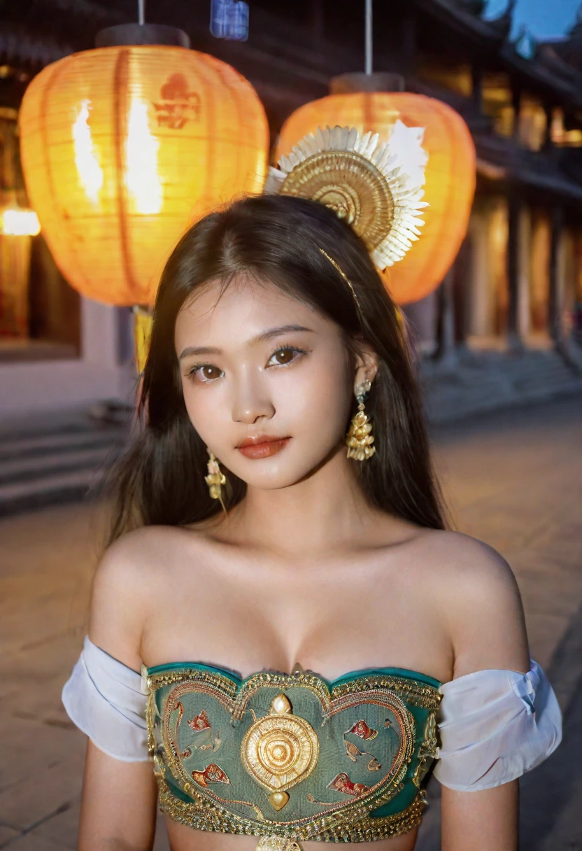 cambodia woman in traditional cambodian teunue in Paro in the heart of cambodia, wear cambodia traditional, photography of stunning girl, in the city, enjoying, girl, summer, hot girl, (((small bust))), brunette hair, looks into the camera, symmetrical face, photorealistic, photography, spectacular lighting,, gorgeous, cleavage, western, (masterpice), best quality, high resolution, extremely detailed, skin with pores, blurred background, depth of field, cinematic lighting