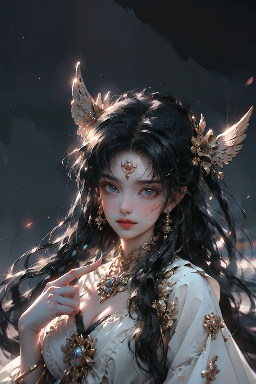 (masterpiece, Highest quality, Highest quality, Official Art, beautifully、aesthetic:1.2), Very detailed,Beautiful Goddess、Blue Dress、Black Hair、magic、whole body