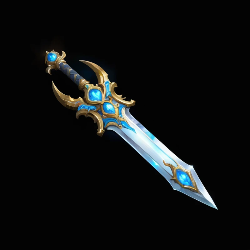 Close up of a sword with a blue and gold pattern, Fantasy weapons, Sword weapons, Fantasy Sword of warrior, Fantasy Sword, World of Warcraft Blizzard Weapon Art, Intricate Fantasy Spear, Great Sword, Beautiful sword, Shining Sword, Role Playing Game Items, Glowing sword, raytraced blade, Hearthstone Weapon Art, Huge sword, Magic Sword, Fantasy Blade, Armor Sword