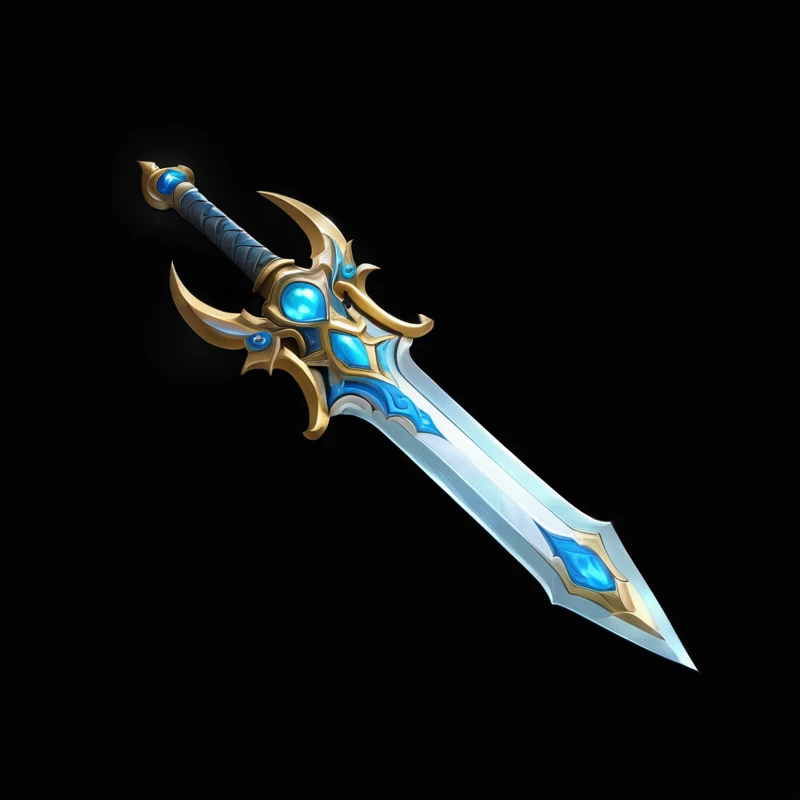 Close up of a sword with a blue and gold pattern, Fantasy weapons, Sword weapons, Fantasy Sword of warrior, Fantasy Sword, World of Warcraft Blizzard Weapon Art, Intricate Fantasy Spear, Great Sword, Beautiful sword, Shining Sword, Role Playing Game Items, Glowing sword, raytraced blade, Hearthstone Weapon Art, Huge sword, Magic Sword, Fantasy Blade, Armor Sword