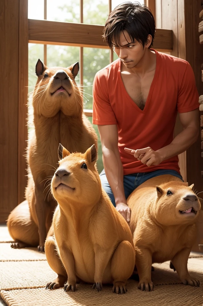 A hyper realistic, ultra detailed image, (((((nude, side view, feral, hugging, facing foward, human female, duo, dog))))), realistic, detailed background, (((((human sitting on dog back, human hugging dog, doggystyle hands on back, excessive urine on back)))))