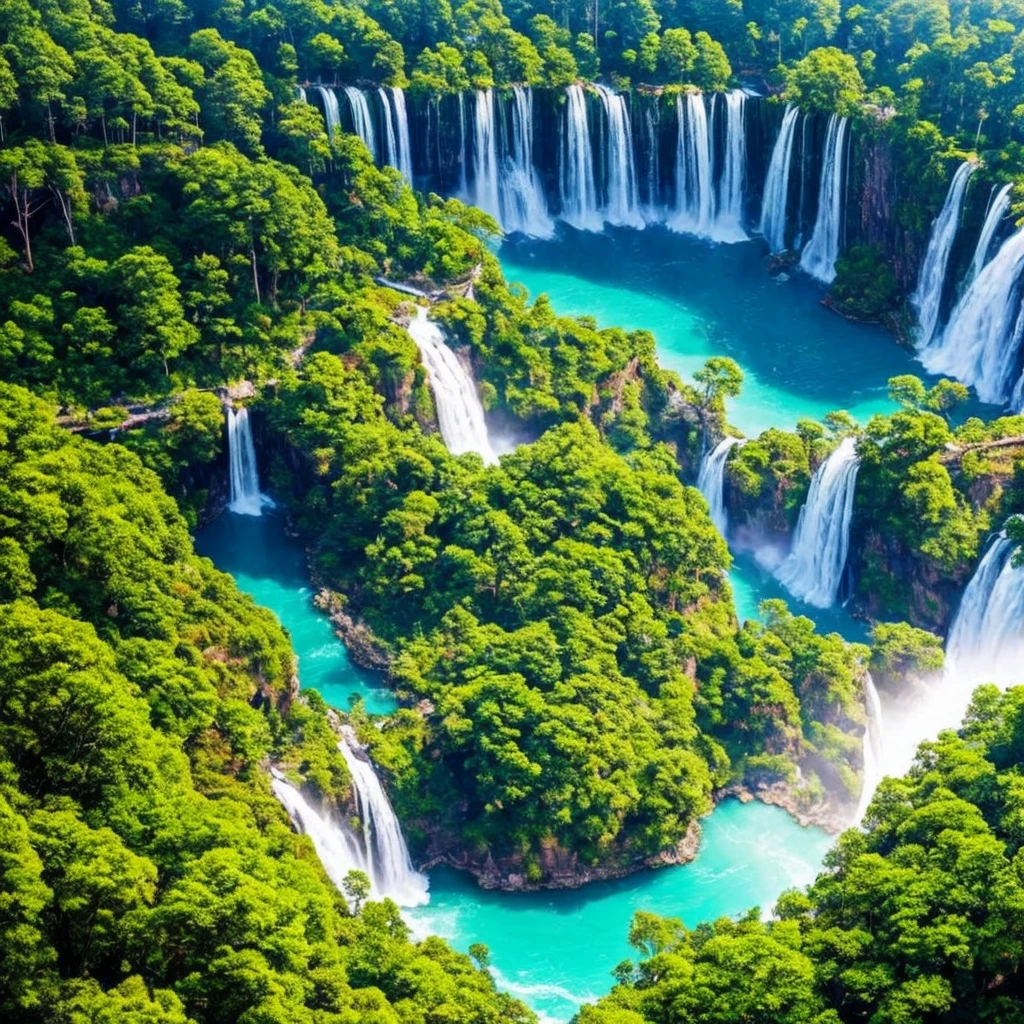 南mysteriousな超巨大なトンネルの中に森がある，There is a huge tree，Different world，The sunlight from the sun shines on the earth，Colorful，Best Quality，8K，mysterious，Fantasy，Different space，There is a super huge waterfall，There are many different creatures，Nature，romantic，A world beyond imagination，Dream world，universe，Huge river，masterpiece，最高masterpiece，perfection
