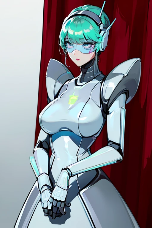 empty eyes,robotized woman ,big bust,Robot Joint ,Metal skin,dress,android,Robot Suit