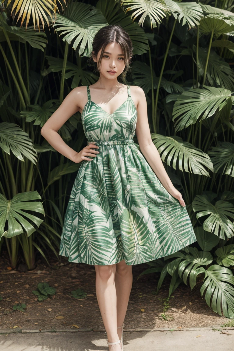 Palm leaf dress, dress made of natural leaves and florals