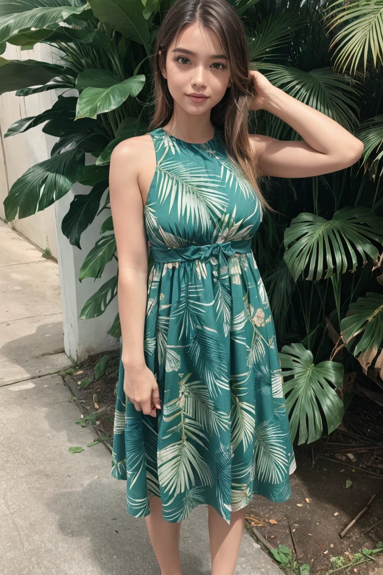 Palm leaf dress, dress made of natural leaves and florals