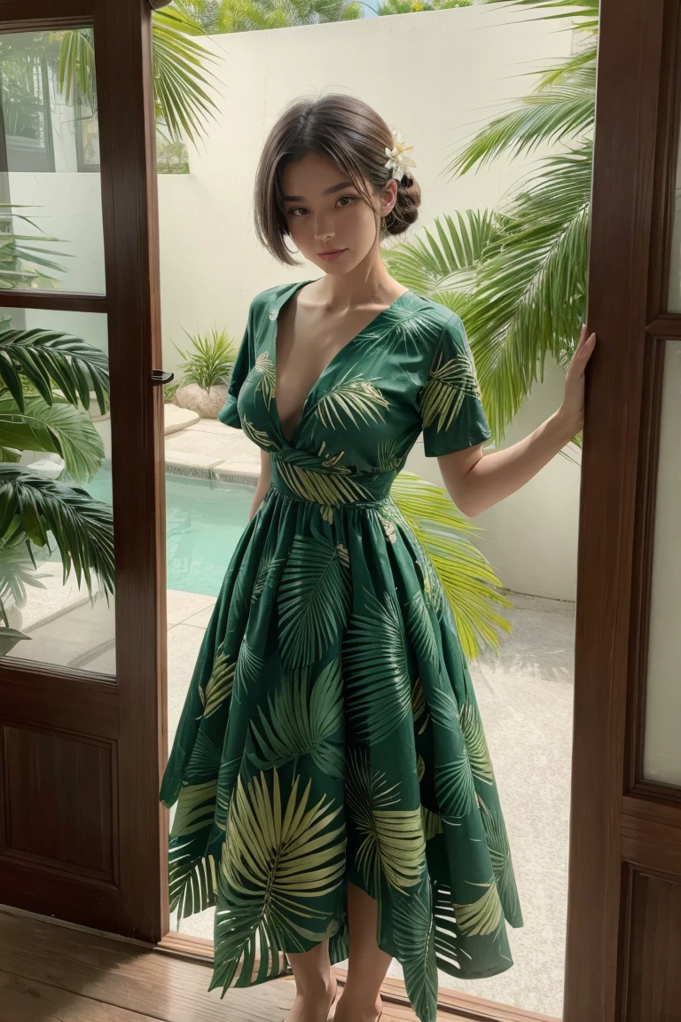 Palm leaf dress, dress made of natural leaves and florals