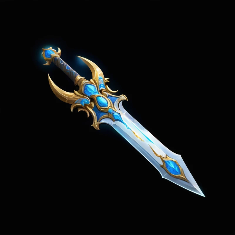 Close up of a sword with a blue and gold pattern, Fantasy weapons, Sword weapons, Fantasy Sword of warrior, Fantasy Sword, World of Warcraft Blizzard Weapon Art, Intricate Fantasy Spear, Great Sword, Beautiful sword, Shining Sword, Role Playing Game Items, Glowing sword, raytraced blade, Hearthstone Weapon Art, Huge sword, Magic Sword, Fantasy Blade, Armor Sword