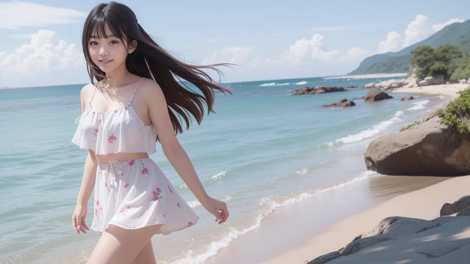 (masterpiece), (Highest quality), (Very detailed),(Disheveled Hair),(shape), (One Girl), (bikini), Are standing, Fashion Model, View your viewers, (interview), (Beach),Beautiful details, Delicate and beautiful face, floating,(High chroma),(Colorful splashes),Colorful bubbles,(The Shining), Focus on the face, Hair Ring, Floating Flowers, Floating Hair, (The Shining), Best lighting, Best Shadow,