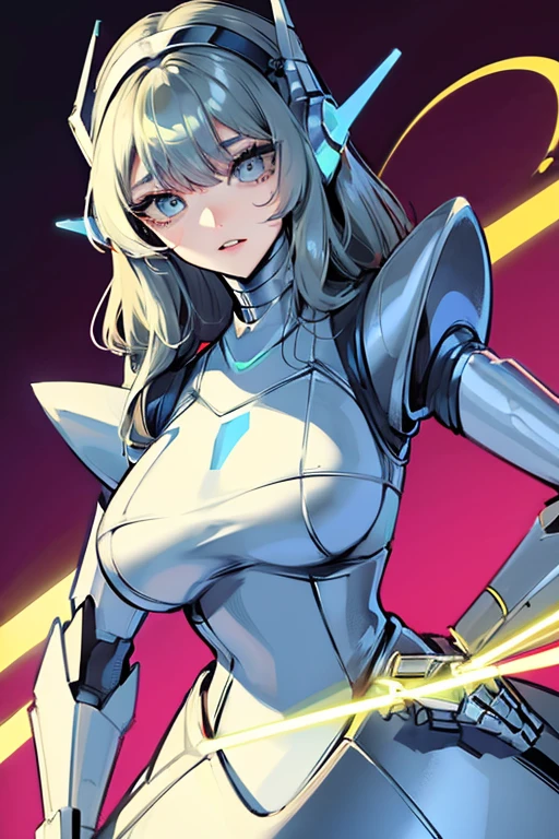 empty eyes,robotized woman ,big bust,Robot Joint ,Metal skin,dress,android,Robot Suit