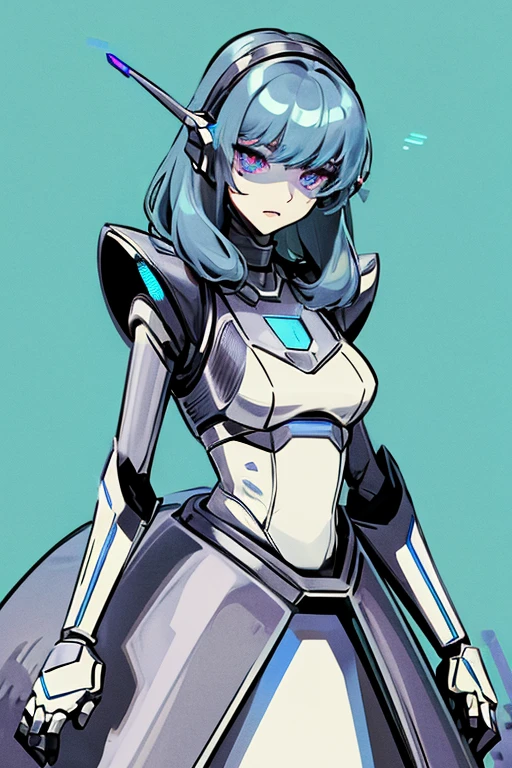 empty eyes,robotized woman ,big bust,Robot Joint ,Metal skin,dress,android,Robot Suit