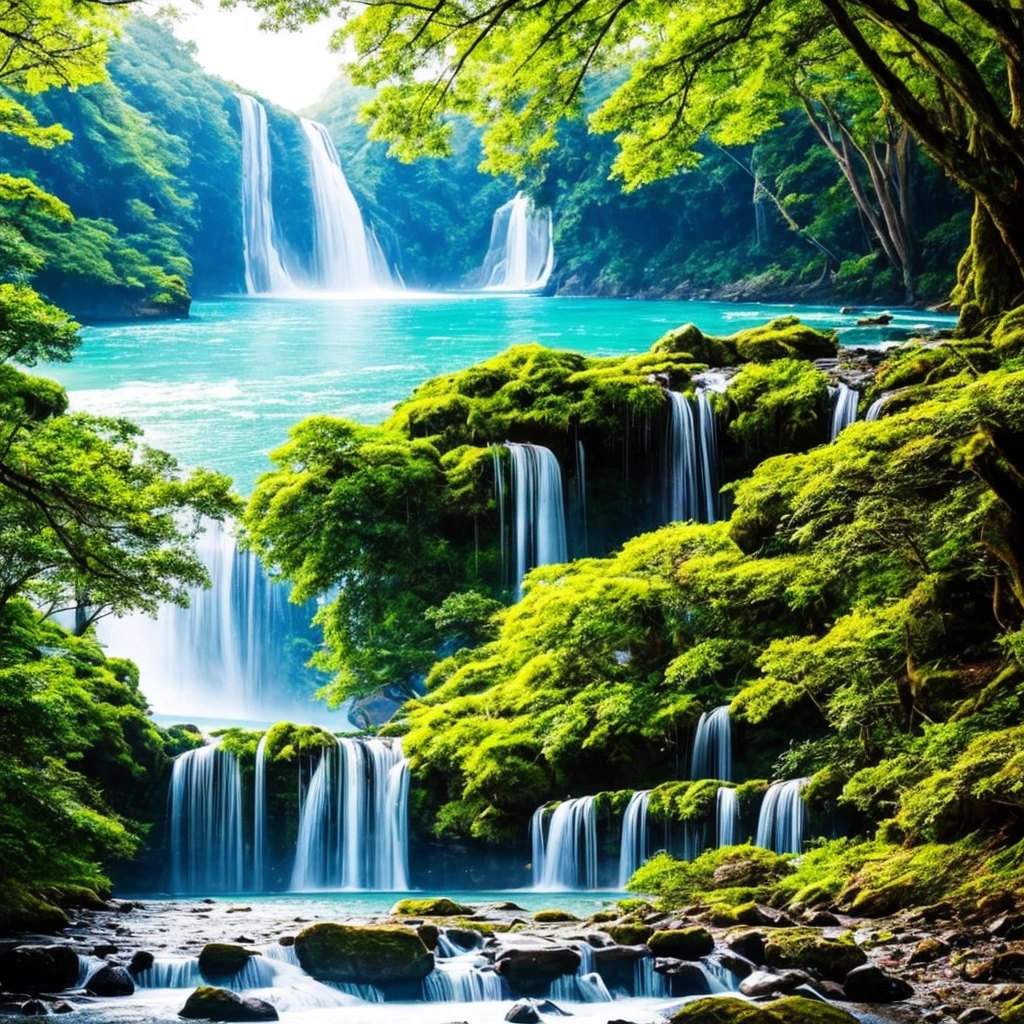 南mysteriousな超巨大なトンネルの中に森がある,There is a huge tree,Different world,The sunlight from the sun shines on the earth,Colorful,Best Quality,8K,mysterious,Fantasy,Different space,There is a super huge waterfall,There are many different creatures,Nature,romantic,A world beyond imagination,Dream world,universe,Huge river,masterpiece,最高masterpiece,perfection