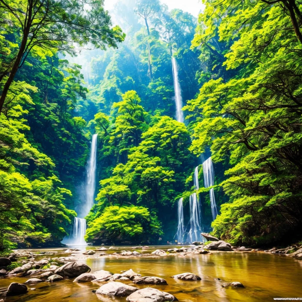 南mysteriousな超巨大なトンネルの中に森がある,There is a huge tree,Different world,The sunlight from the sun shines on the earth,Colorful,Best Quality,8K,mysterious,Fantasy,Different space,There is a super huge waterfall,There are many different creatures,Nature,romantic,A world beyond imagination,Dream world,universe,Huge river,masterpiece,最高masterpiece,perfection