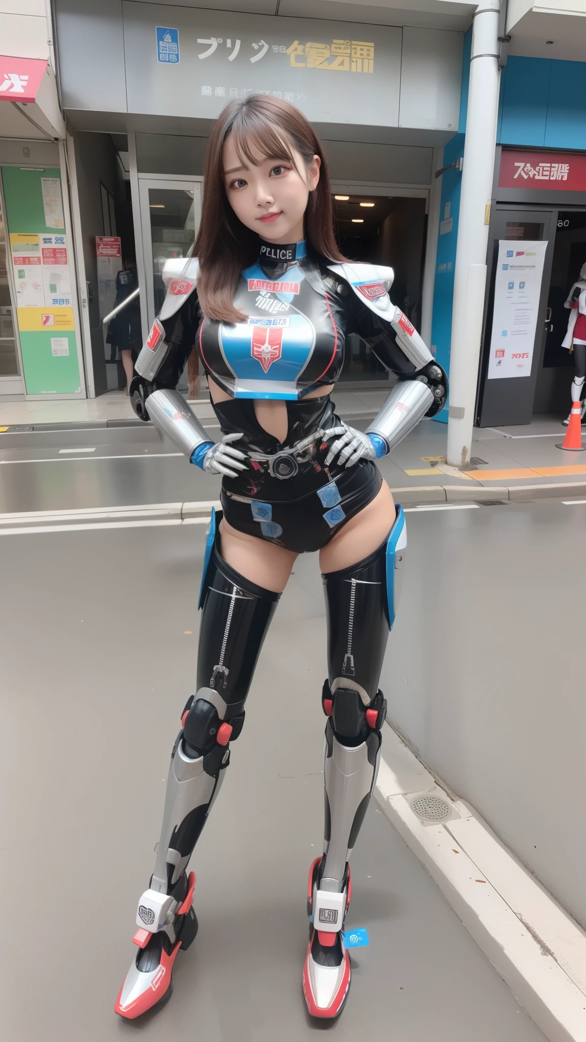 one robot woman, hyperdetailed face, Super well-formed face, armored robot, Police, robot, perfect-female-robot, perfect-mechanical-body