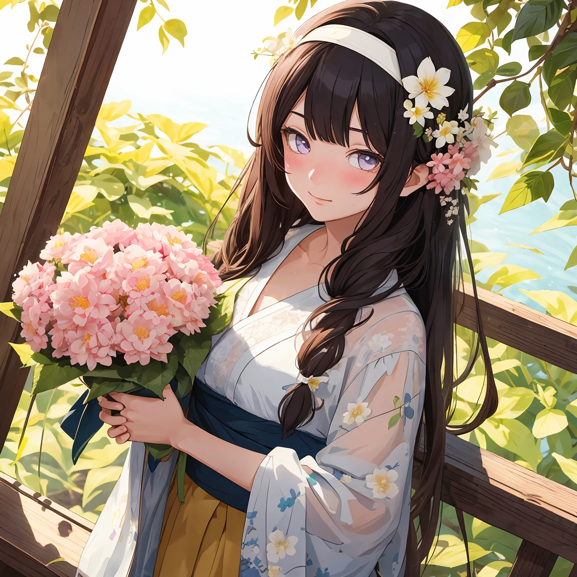 masterpiece， Very detailed， Best quality， Ultra-high resolution， 1 Girl， solo，（Ratio of Hyuga flowers：1），Long hair hanging down, Headband, Hana&#39;s purple eyes, Ponytail, beautiful, beautiful woman, Perfect body, Perfect breasts, View Viewer, Smile, realism, masterpiece, Textured Skin, Super Detail, High Detail, high quality, best quality, 16K，（Wear nurses，Nurse top），live in the hotel，Pick up the whip，With a long whip，Charming pose，（Wear black），（Sweating，大量Sweating，Blush Blush，blush，My face is covered with sweat，Blush Blush），（My face is sweating a lot，blush，Blush Blush，Blushing on the face）