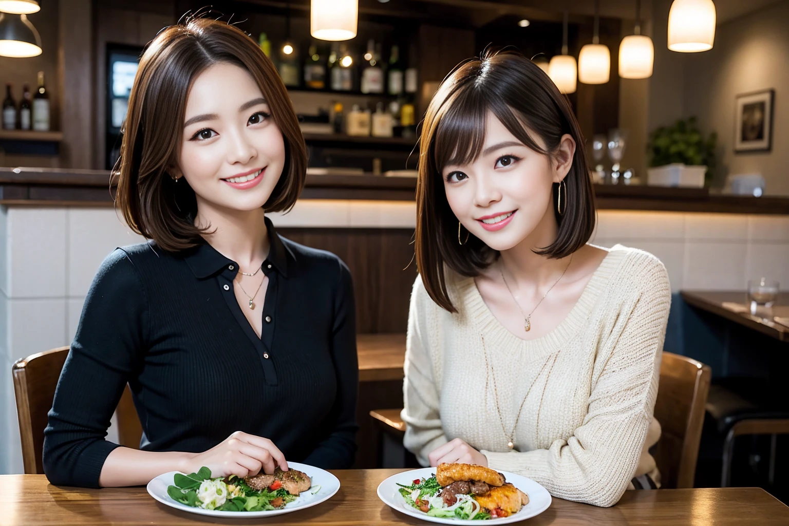 ((Highest quality、8K、masterpiece:1.3))、cute、slimカップル、modelカップル、actress男優、(Realistic, Intricate details:1.2), full-course dinner、Wine Party、Amazing view of the sunset sky and clouds、A bright smile、short hair,Bright Face、 (Age 44), Age 42, red wine 、Appetizers、Italian food、Wine bottle、Champagne、sparkling wine、Two beauties、Brown Hair、Shortcuts、Long sleeve shirt、dress、Beautiful woman 1, (slimな顔), (The body is slim), (Brown Hair), (Shortcuts), cheeks turn a little red,Attractive beauty、restaurant, In a prominent place (From the waist up) Nova Frog Style, actress, model, Upper Body, White wine, slim, wine glass, 中央に置かれたwine glass, smile, (smile: 1.15), Beautiful fine grain, Depth f/2,saturation, High Contrast, Strong light and shadow,Moist Body:1.5、3D texture、Delicate eyes、Brown Hair、The hair is very shiny、