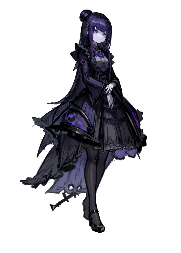 1girl, pale skin, blue-purple eyes, blue-purple hair, necromancer, nice clothes, (high resolution, high detail, best quality) , calm