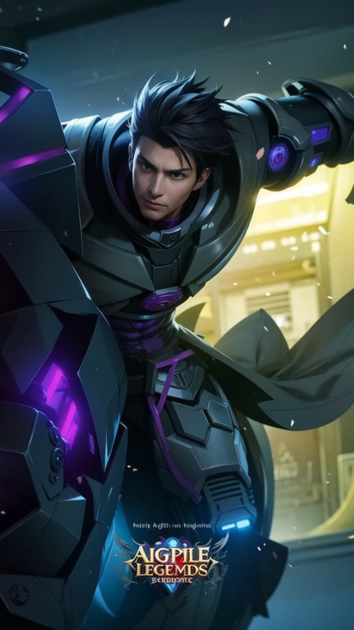 anime - style image of a male character with purple hair and a red tie, ! dream artgerm, extremely detailed artgerm, range murata and artgerm, artgerm. high detail, g liulian art style, artgerm portrait, shadowverse style, by Yang J, arcane art style, smile, biting the stem of a red rose, blue eyes.