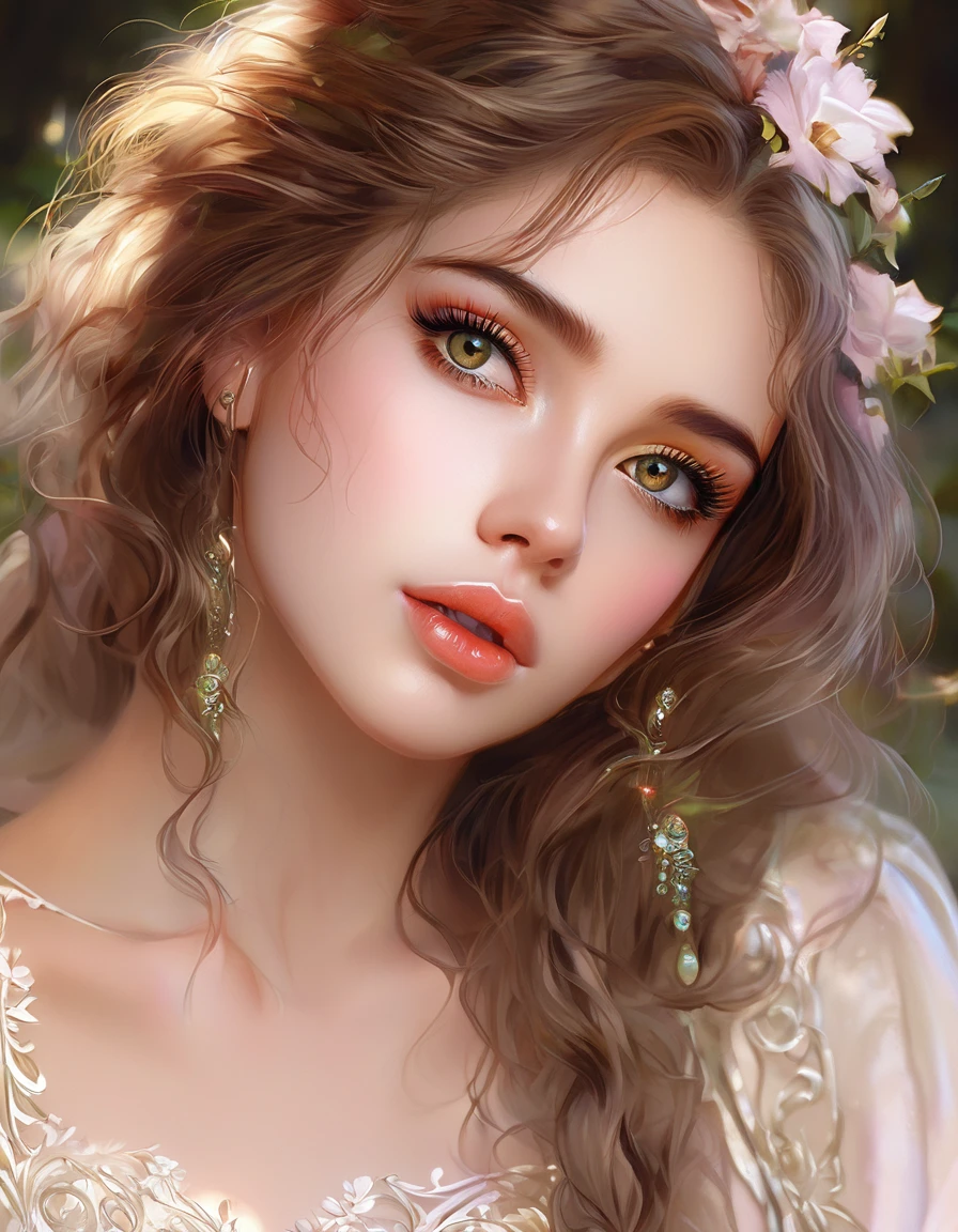 a beautiful girl, extremely detailed face and eyes, long eyelashes, beautiful detailed lips, 1girl, portrait, fantasy, digital painting, ethereal, soft lighting, warm colors, cinematic, highly detailed, intricate, ornate, elegant, delicate, serene, dreamlike, breathtaking, stunning, exquisite, masterpiece