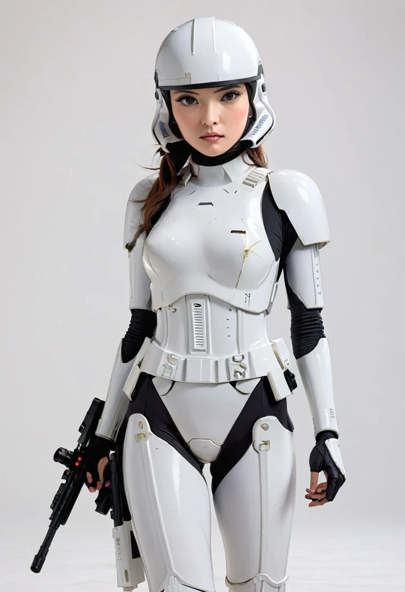 Stormtrooper、Simple Background、Female body type、Walking slowly。