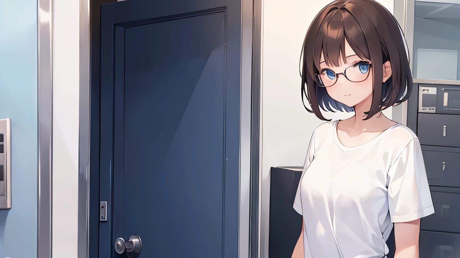 <lora:xray_glasses:1> xray glasses, 1gir, office, from above, breasts, no panties, groin, pussy, office_lady, pants,