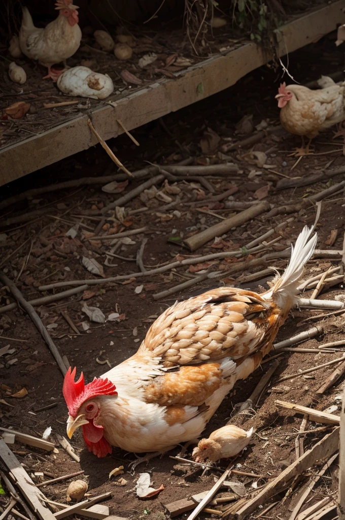A dead chicken in a state of decomposition
