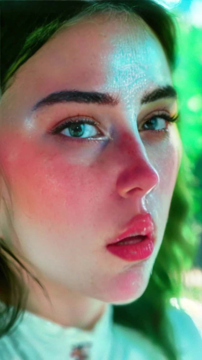 (((ultra realistic))) Photo, Masterpiece, Superior quality, (pale skin), (ultra detailed face and eyes.:1.3), 1 girl, adult, on a t-shirt, whole body, (eye makeup, mask) , ((big detailed lips)), ((ash wavy hair)), ((Chiolka)) , (natural breasts), thin waist. ((posing)), Sesión de Photos, studio (soft lighting), (The game of lights and shadows), depth of field, bokeh, (Special attention to leather details.: 1.2), detailed leather texture, skin pores. (Airy frame environment.. Color range: delicate, bright, White, Pink tones), DR, ((film grain)), ((good heavens)), ((sun glare)), ((portrait from the waist up, close to the camera)) , ultra detialed,