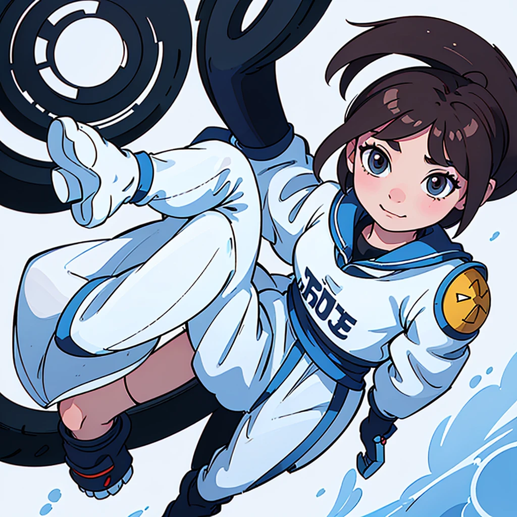 Mascot,Masterpiece,perfect light,best quality,2d cartoon image,car tire technician,manน่ารัก,Smooth white background,brown hair,white skin,Tire changer set,blue theme,soft smile,man,full body image,see the whole body,have arms and legs