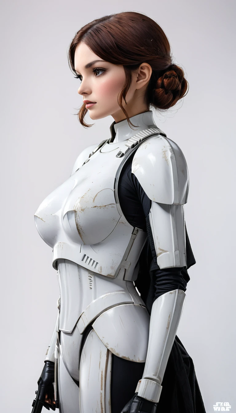 profile、Stormtrooper、Upper Body、Simple Background、solo、Large Breasts