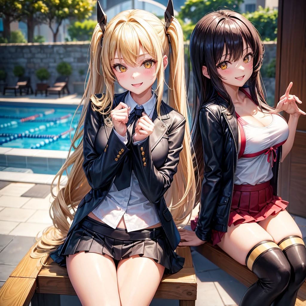best quality,,smile,blazer,middle School girls,leather jacket,beautiful girl,swimsuit,比基尼,multiple girls are depicted,harem,idol group,photo shoot,long hair,highest quality,big breasts,happy girl,horny girl,yellow eyes,Pool,Beautiful Girl Country,Beautiful Girl's Paradise,fur jacket,perfect face,standing position,girls hugging each other,letting down one's Bangs,beautiful eyes,Ocean,girls hugging each other,smooth hair,Angel Girl,multicolored hair colors,naughty girl,beautiful girl,beautiful girl,loose socks