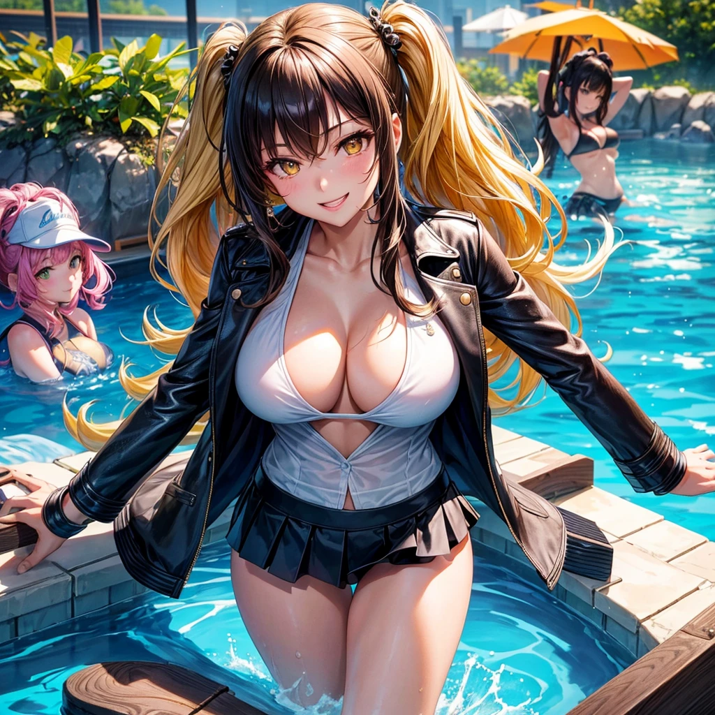 best quality,,smile,blazer,middle School girls,leather jacket,beautiful girl,swimsuit,比基尼,multiple girls are depicted,harem,idol group,photo shoot,long hair,highest quality,big breasts,happy girl,horny girl,yellow eyes,Pool,Beautiful Girl Country,Beautiful Girl's Paradise,fur jacket,perfect face,standing position,girls hugging each other,letting down one's Bangs,beautiful eyes,Ocean,girls hugging each other,smooth hair,Angel Girl,multicolored hair colors,naughty girl,beautiful girl,beautiful girl,loose socks