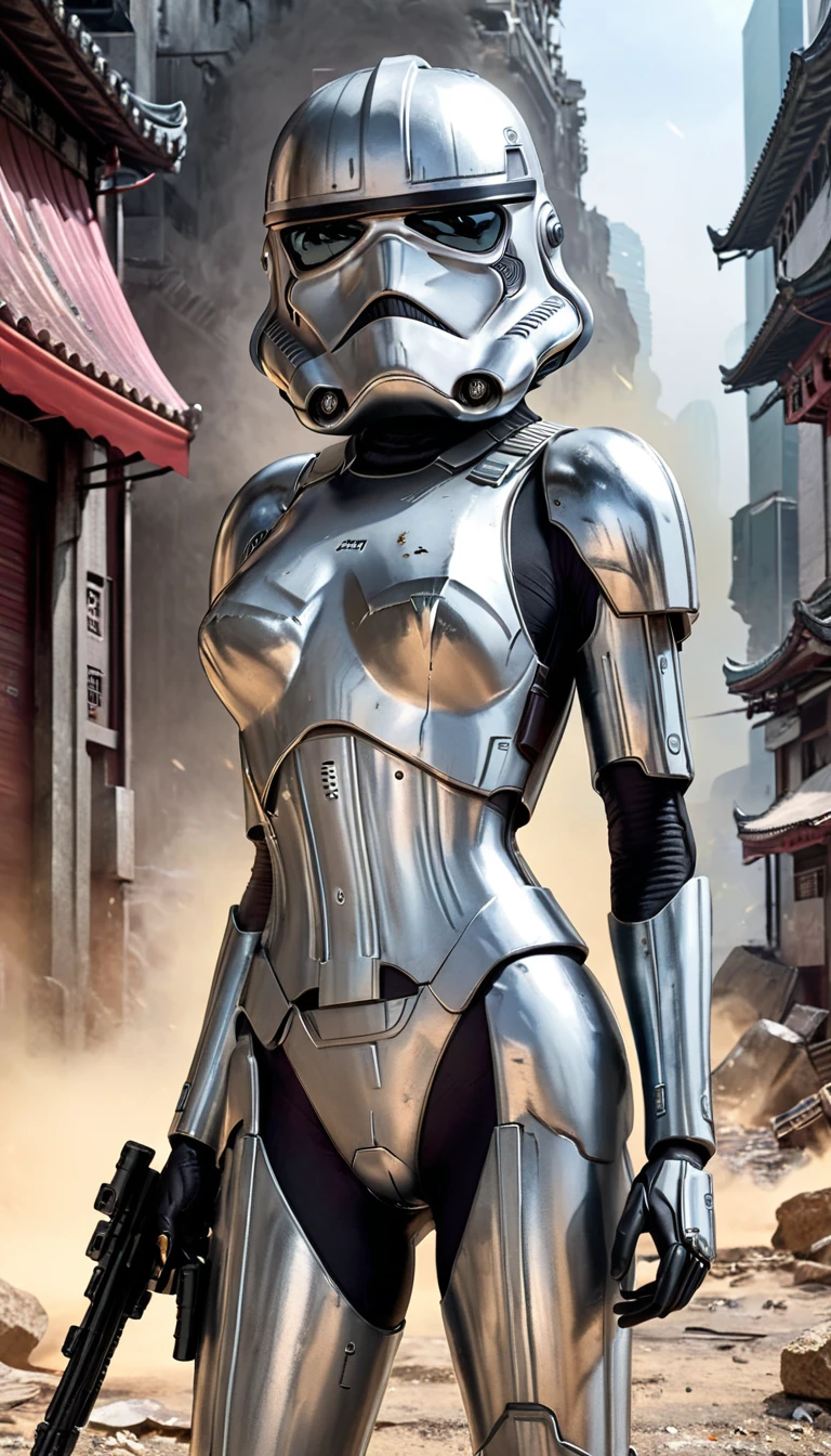 Stormtrooper、Silver metallic body、Female body type、ruins、solo、Hongkong、
