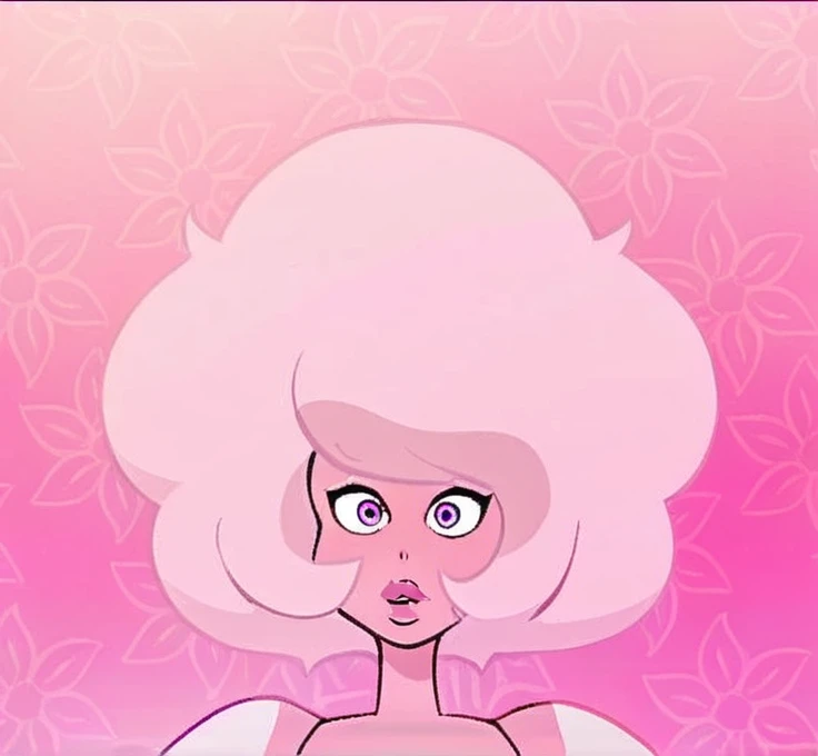 Short and voluminous hair, full lips.