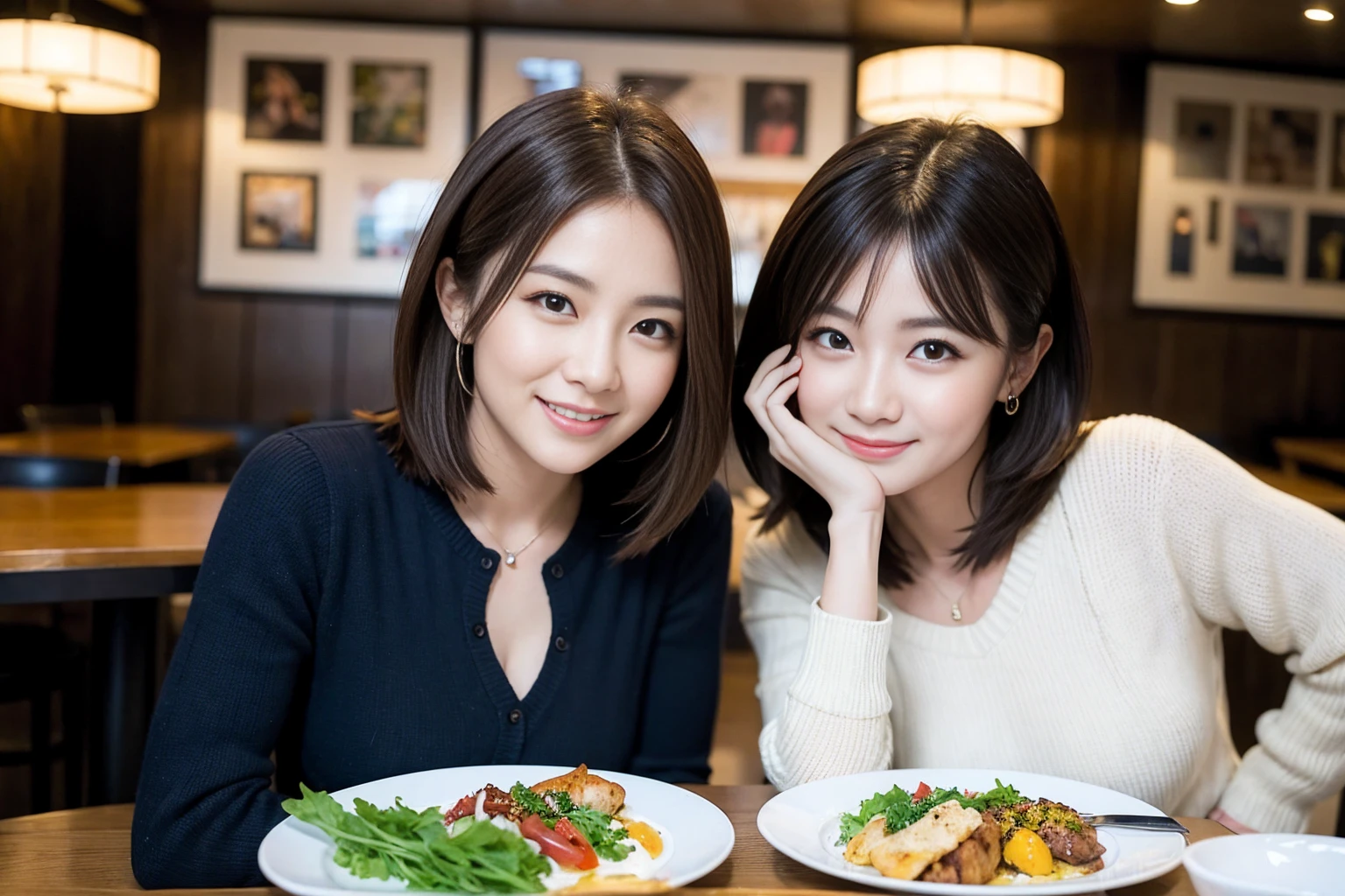 ((Highest quality、8K、masterpiece:1.3))、cute、slimカップル、modelカップル、actress男優、(Realistic, Intricate details:1.2), full-course dinner、Wine Party、Amazing view of the sunset sky and clouds、A bright smile、short hair,Bright Face、 (Age 37), age 34, red wine 、Appetizers、Italian food、Wine bottle、Champagne、sparkling wine、Two beauties、Brown Hair、Shortcuts、Long sleeve shirt、dress、Beautiful woman 1, (slimな顔), (The body is slim), (Brown Hair), (Shortcuts), cheeks turn a little red,Attractive beauty、restaurant, In a prominent place (From the waist up) Nova Frog Style, actress, model, Upper Body, White wine, slim, wine glass, 中央に置かれたwine glass, smile, (smile: 1.15), Beautiful fine grain, Depth f/2,saturation, High Contrast, Strong light and shadow,Moist Body:1.5、3D texture、Delicate eyes、Brown Hair、The hair is very shiny、