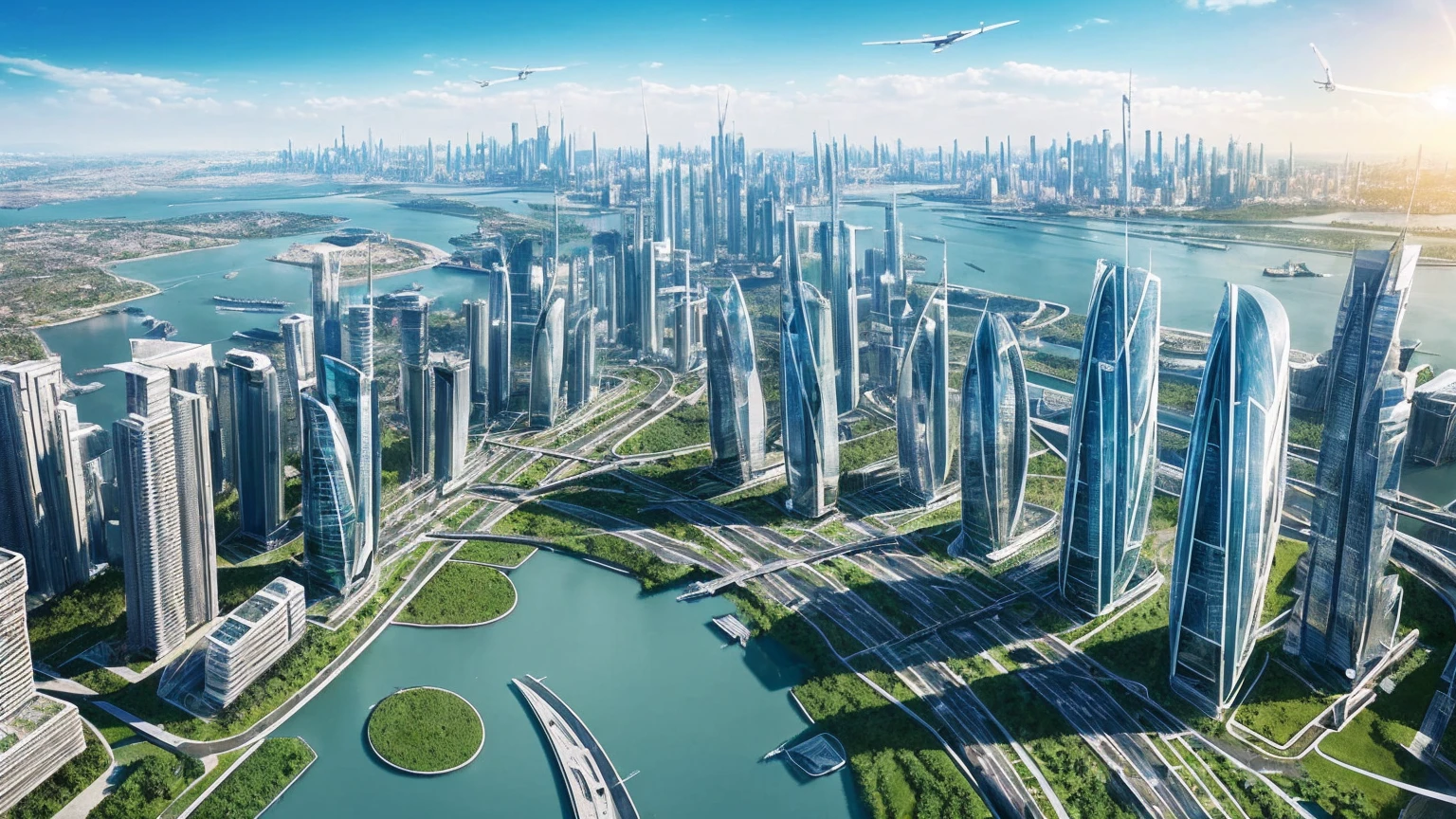 (Best quality,4K,8K,A high resolution,Masterpiece:1.2),Ultra-detailed,(Realistic,Photorealistic,photo-realistic:1.37),Futuristic floating city,Futuristic technology,Huge urban high-tech tablet platform,Airship,Floating in the sky,Futuristic city,Small airships around,High-tech hemispherical platform,Colorful lights,Advanced architecture,modernn architecture,skyscrapper,Access the cloud,Scenic beauty,view over city,Impressive design,Blend seamlessly with nature,energetic and vibrant atmosphere,Futuristic transportation system,Parking is suspended,Transparent path,Lush greenery,Sky gardens,cascading waterfalls,Magnificent skyline,reflections on the water,Sparkling river,Architectural innovation,futuristic skyscrapers,Transparent dome,The shape of the building is unusual,Elevated walkway,Impressive skyline,Glowing lights,Futuristic technology,Minimalist design,Scenic spots,Panoramic view,Cloud Piercing Tower,Vibrant colors,epic sunrise,epic sunset,Dazzling light display,magical ambiance,The future city,Urban Utopia,LuxuryLifestyle,Innovative energy,sustainable development,Smart city technology,Advanced infrastructure,Tranquil atmosphere,Nature and technology live in harmony,Awesome cityscape,Unprecedented urban planning,Architecture connects seamlessly with nature,High-tech metropolis,A cutting-edge engineering marvel,The future of urban living,Visionary architectural concept,Energy-efficient buildings,Harmony with the environment,A city floating above the clouds,Utopian dreams become reality,The possibilities are endless,State-of-the-art transportation network,Green energy integration,Innovative materials,Impressive holographic display,Advanced communication system,Breathtaking aerial view,Quiet and peaceful environment,Modernist aesthetics,Ethereal beauty