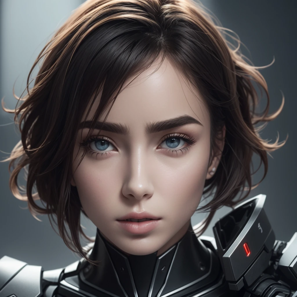 Cinematic facial features, clear and incredibly detailed, They capture the essence of LILY COLLINS with stunning beauty. The color grading is very well done., improving the overall cinematic feel. Unreal Engine le da vida, its appearance even more fascinating. With the use of depth of field. (DOF), every detail is focused and accentuated, drawing attention to your eyes and hair. Image resolution is at its maximum. We use super resolution technology to ensure every pixel is perfect. Cinematic lighting enhances your aura, while anti-aliasing techniques like FXAA and TXAA keep edges smooth and clean. Adding realism to the ROBOCOP-like body suit, RTX technology enables ray tracing. It seems like it&#39;s really there. Besides, SSAO (Screen space ambient occlusion) Gives depth and realism to the scene., The girl Her presence is even more convincing. In the post-processing and post-production stages, tone mapping enhances colors, creating a captivating visual experience. CGI Integration (computer generated images) and visual effects (Visual effect Enhance your robotic features perfectly. Sound effects (Sound effects) complement visual art, immersing the viewer even more in this fantastic world. The level of detail is impressive., with intricate elements meticulously crafted, la obra de arte is hyper maximalist and hyper realist. Volumetric effects add depth and dimension., and the photorealism is incomparable. Image is rendered in 8K resolution, ensuring super detailed images that add a touch of magic. , highlighting her beauty and aura in an otherworldly way. High dynamic range technology (HDR) makes the colors pop, adding richness to the overall composition. Finally, This work of art presents an unreal, Blonde
