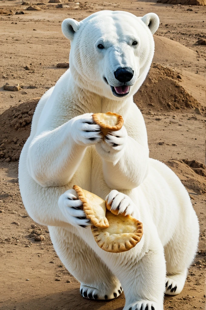 Cartoon polar bear eating empanadas