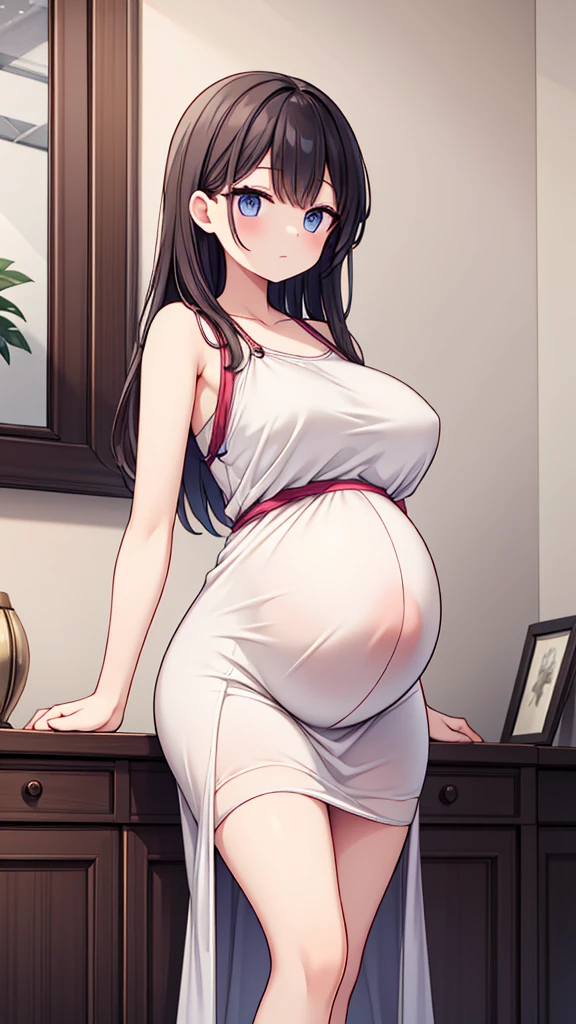 An image of a pregnant girl wearing a pretty and comfortable maternity dress