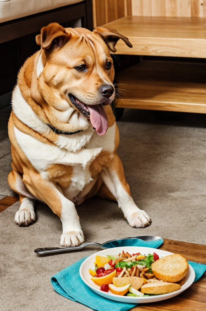 Fat dog eating food